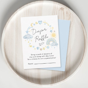 Boho Rainbow Blue Diaper Raffle Baby Boy Shower Enclosure Card