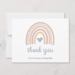 Boho Rainbow Blue Heart Cute Boy Baby Shower Thank You Card