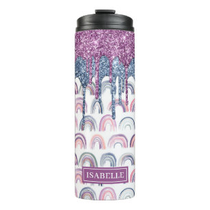 Boho Rainbow Blue Pink Glitter Drip Thermal Tumbler