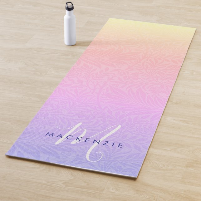 Boho Rainbow Botanical Monogram Name Yoga Mat (In Situ)