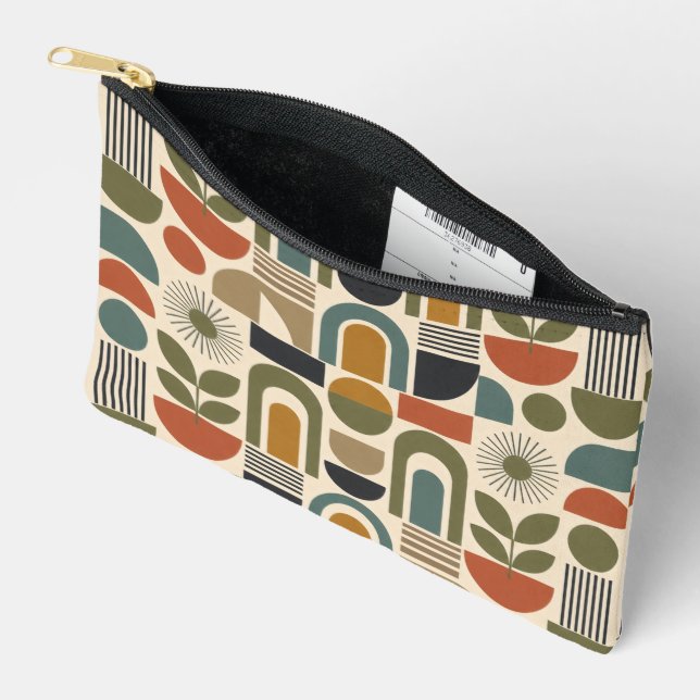 Boho Rainbow & Botanical Seamless Pattern Accessory Pouch (Open)