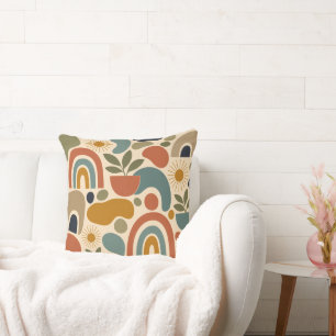 Boho Rainbow & Botanical Seamless Pattern Cushion