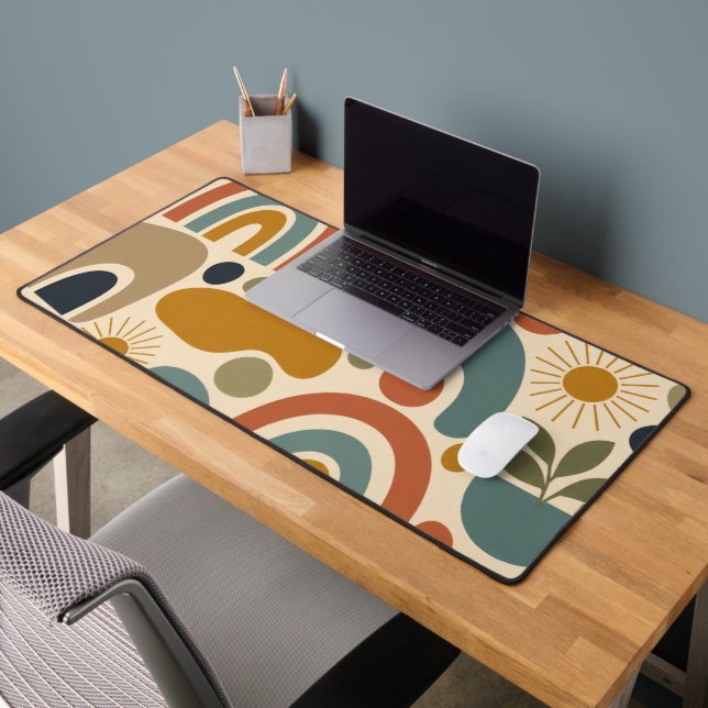 Boho Rainbow & Botanical Seamless Pattern Desk Mat (Office 2)