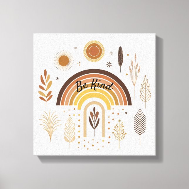 Boho Rainbow Botanicals Be Kind Canvas Print (Front)