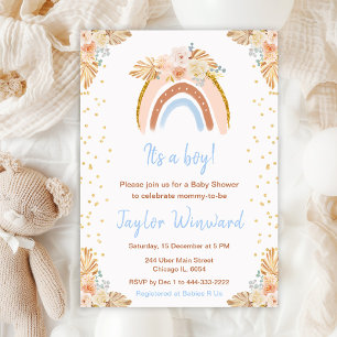 Boho Rainbow Boy Baby Shower Invitation