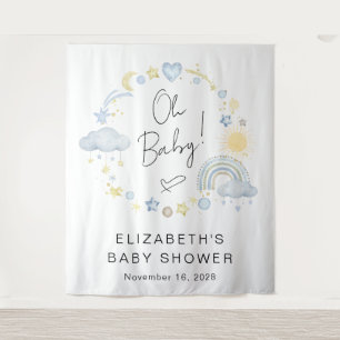 Boho Rainbow Boy Baby Shower Welcome Backdrop Tapestry