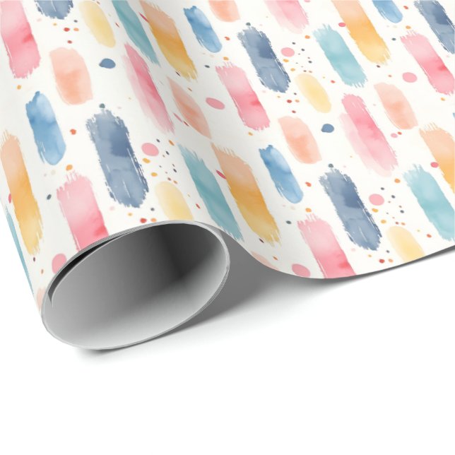 Boho Rainbow Brush Strokes & Dots Wrapping Paper (Roll Corner)