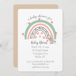 Boho Rainbow Bunny Baby Shower Invitation