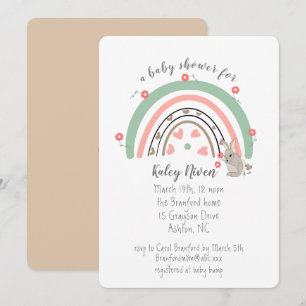 Boho Rainbow Bunny Baby Shower Invitation