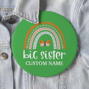 Boho Rainbow & Butterfly Personalised Big Sister 6 Cm Round Badge