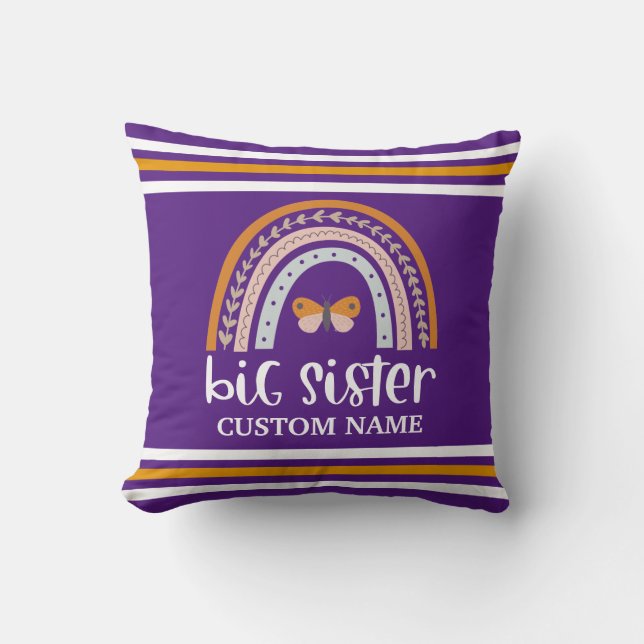 Boho Rainbow & Butterfly Personalised Big Sister Cushion (Front)