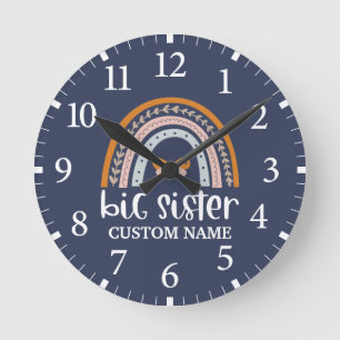 Boho Rainbow & Butterfly Personalised Big Sister Round Clock