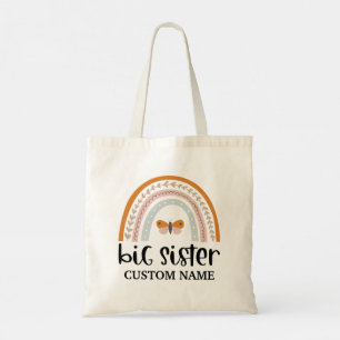 Boho Rainbow & Butterfly Personalized Big Sister Tote Bag