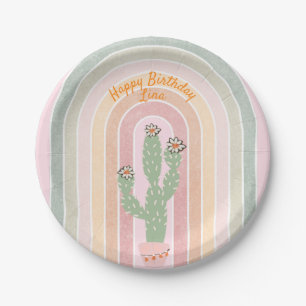 Boho Rainbow Cactus Fiesta Paper Plate