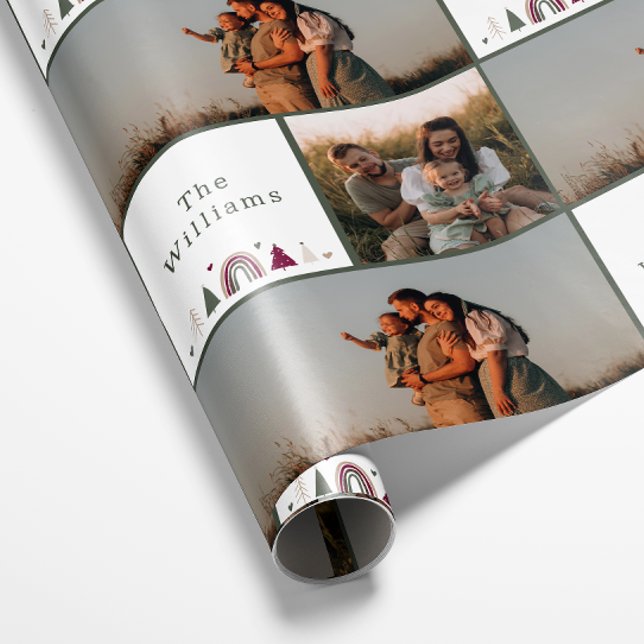 Boho Rainbow Christmas Family Photo Collage Wrapping Paper (Creator Uploaded)