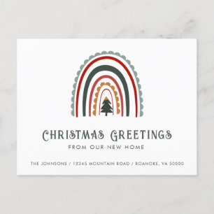 Boho Rainbow Christmas Greetings from New Home Announcement Postcard