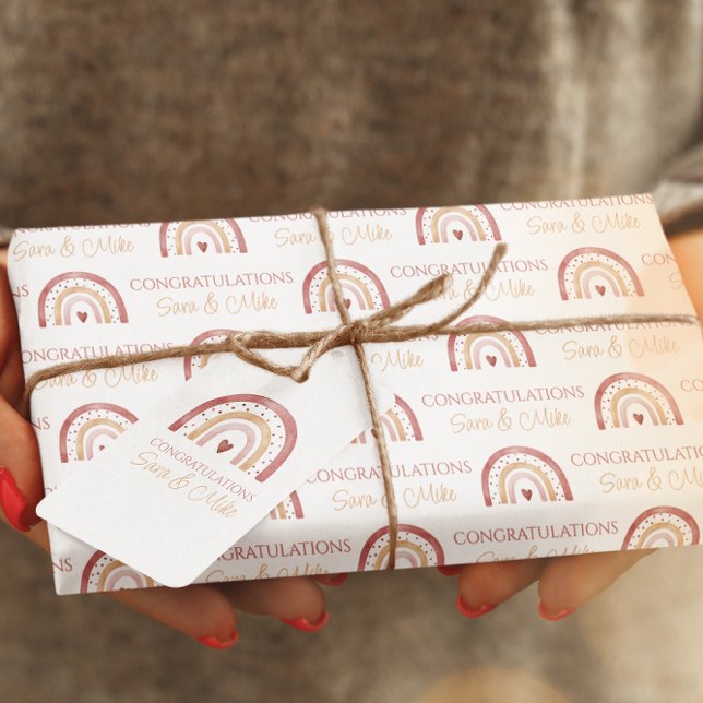 Boho Rainbow Congratulations Wrapping Paper Sheets (Congratulate the special new parents with these personalized boho rainbow wrapping paper sheets! )