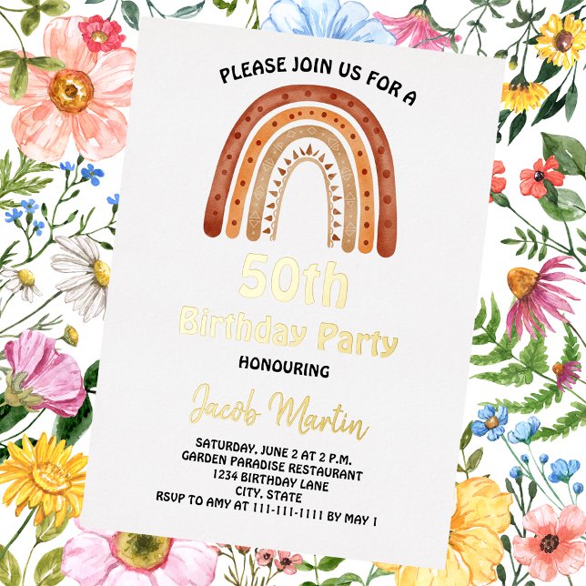 Boho Rainbow Custom Birthday Party Foil Invitation (Creator Uploaded)