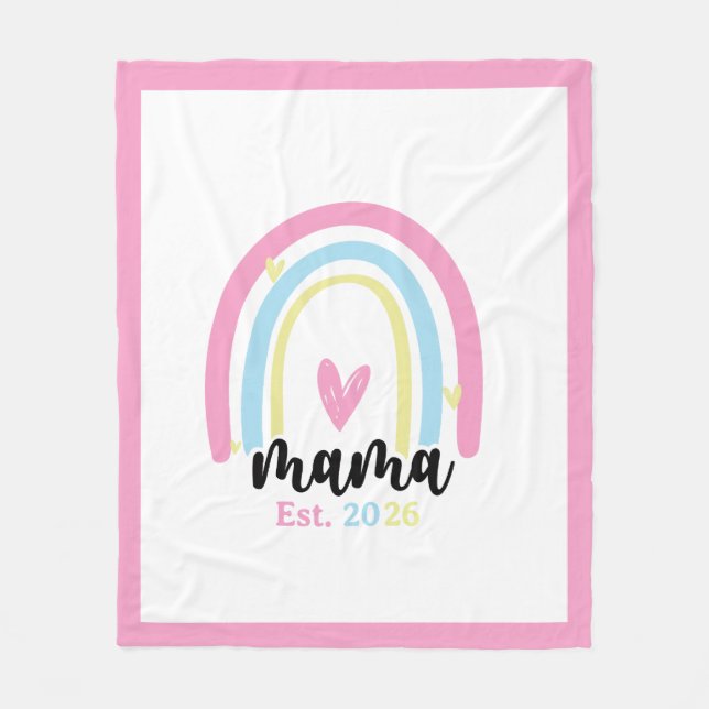 Boho Rainbow Custom Mama Est. Year Keepsake Fleece Blanket (Front)