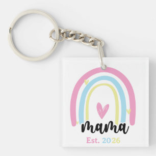 Boho Rainbow Custom Mama Est. Year Keepsake Key Ring