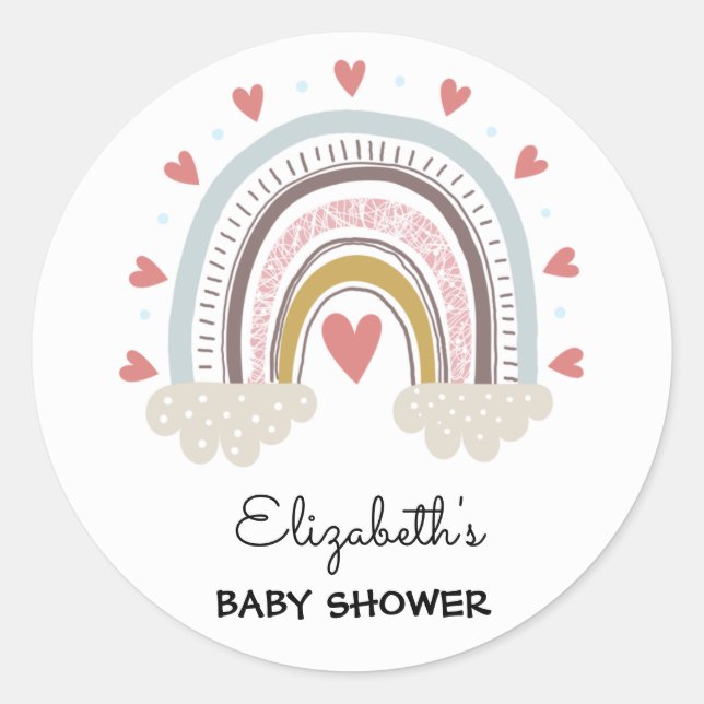 Boho Rainbow Customised Baby Shower Stickers (Front)
