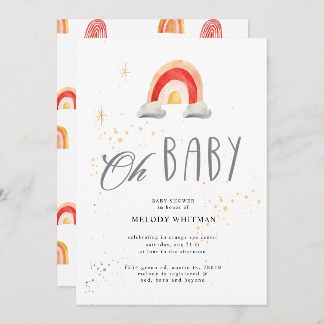 boho rainbow cute Baby Shower Invitation (Front/Back)