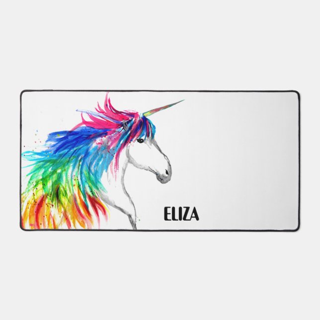 Boho Rainbow Cute Girls Unicorn Kids Desk Mat (Front)