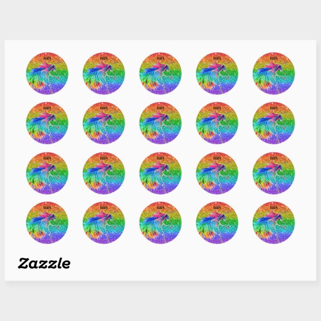 Boho Rainbow Cute Glitter Girls Unicorn Kids Classic Round Sticker (Sheet)