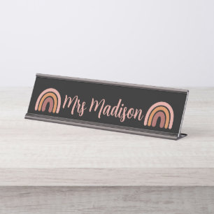 Boho Rainbow Cute Personalised Teacher  Desk Name Plate