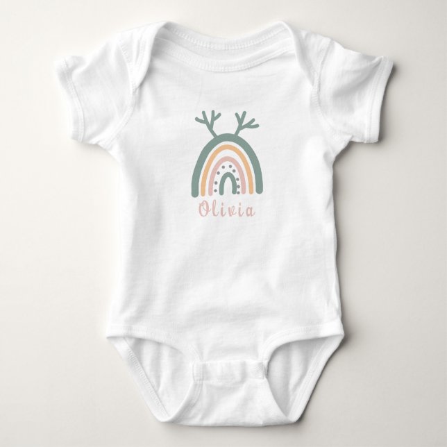 Boho Rainbow Cute With Personalised Name Baby Bodysuit (Front)