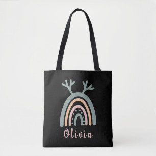 Boho Rainbow Cute With Personalised Name  Tote Bag