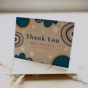 Boho Rainbow Daisy Beige Birthday Thank You Card