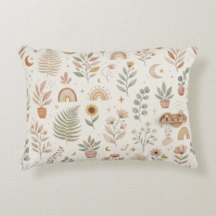 Boho Rainbow Desert Succulent and Sunflower Patter Decorative Cushion
