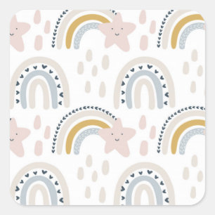 Boho Rainbow Design Neutral Colours Square Sticker