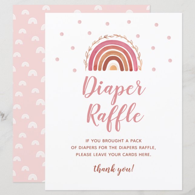 Boho Rainbow Diaper Raffle Baby Shower Game Sign (Front/Back)