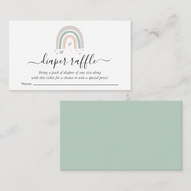 Boho Rainbow Diaper Raffle Sage Baby Shower Enclosure Card (Front/Back)