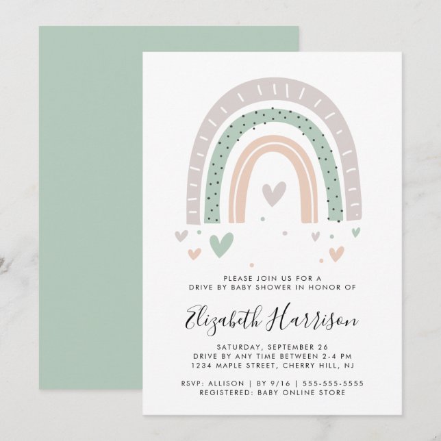 Boho Rainbow Drive By Baby Shower Invitation (Front/Back)