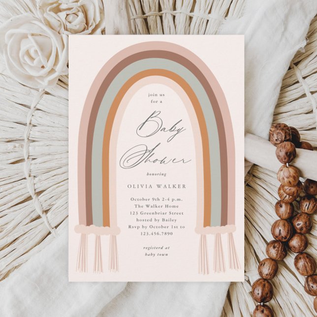 Boho Rainbow Earth Tone Baby Shower Invitation (Boho Rainbow Earth Tone Baby Shower Invitations.)