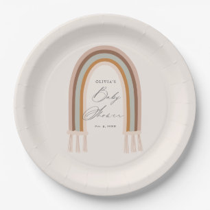 Boho Rainbow Earth Tone Baby Shower Paper Plate