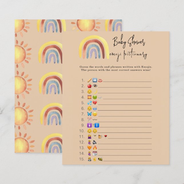 Boho Rainbow Emoji picture game baby shower (Front/Back)
