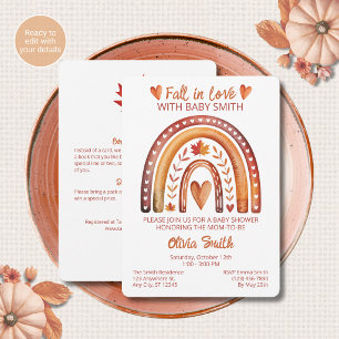 Boho Rainbow Fall All in One QR Code Baby Shower Invitation