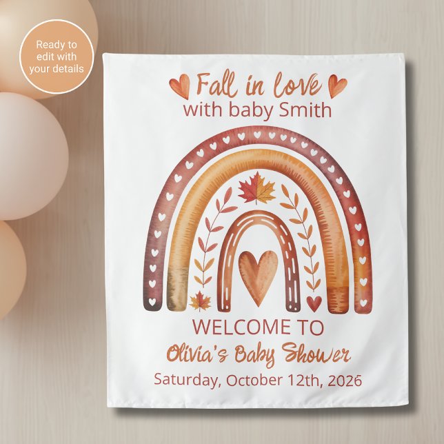Boho Rainbow Fall in Love Baby Shower Backdrop Tapestry (Creator Uploaded)