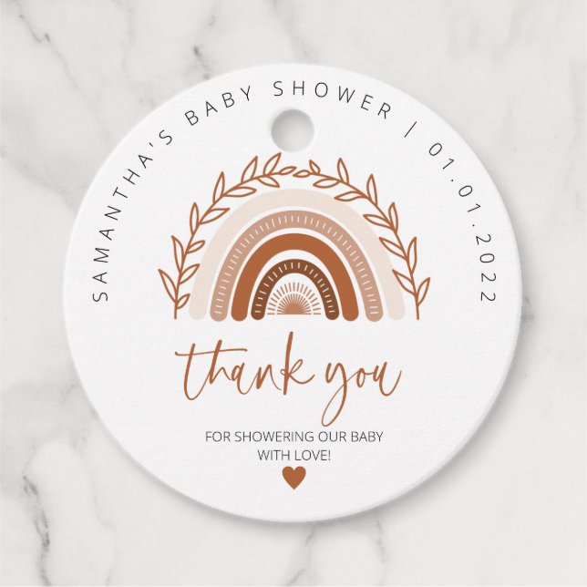 Boho Rainbow Favour Tag , Earthy Terracotta Tones (Front)