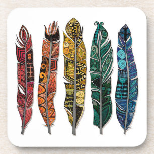 boho rainbow feathers coaster