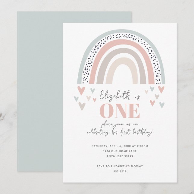 Boho Rainbow First Birthday Invitation (Front/Back)