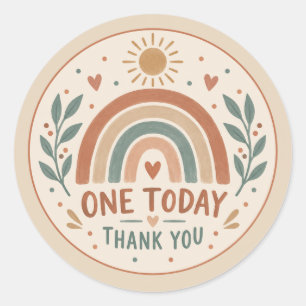 Boho Rainbow First Birthday One Today Thank You Classic Round Sticker