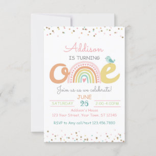 Boho Rainbow First Birthday Party Invitation ONE