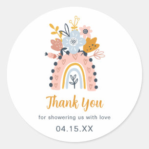 Boho Rainbow Floral Baby Shower Thank You Classic  Round Sticker