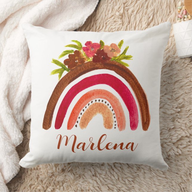 Boho Rainbow Floral Bohemian Natural Colour Cushion (Blanket)