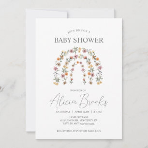 Boho Rainbow Floral Girl Baby Shower Invitation